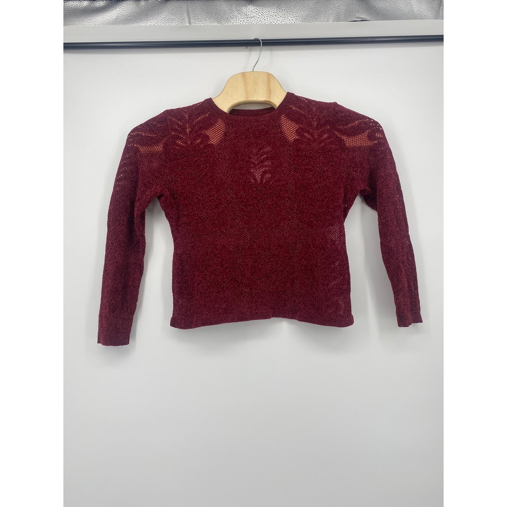 Anewsta Chenille Open Knit Sweater Women Large Burgundy Red Pointelle Top